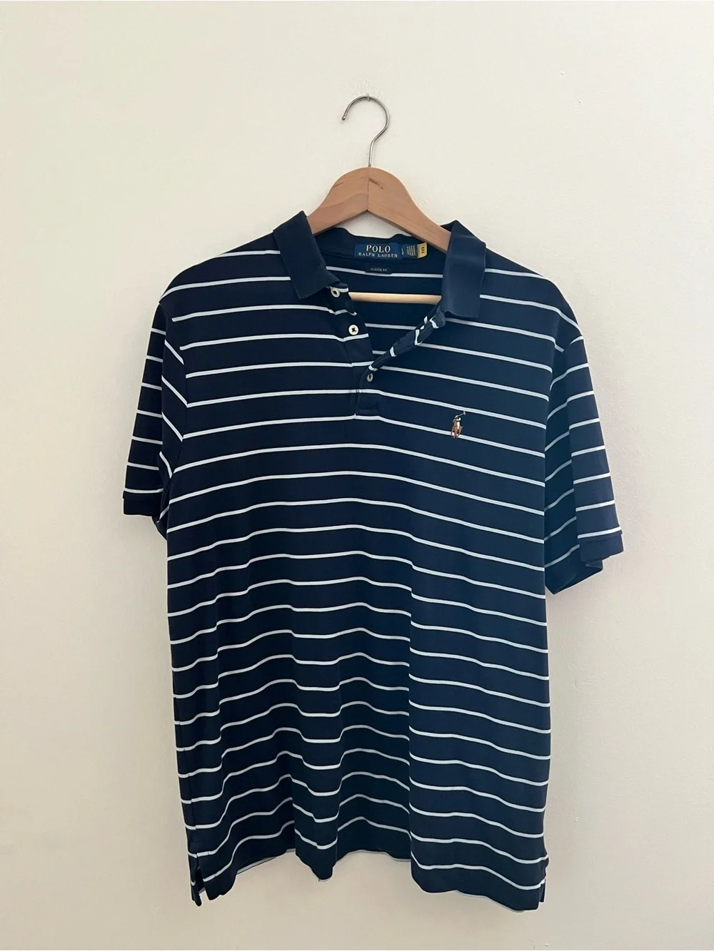 Ralph Lauren Navy and White Striped Polo Shirt
